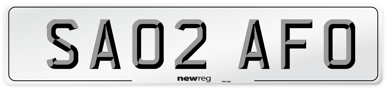 SA02 AFO Number Plate from New Reg